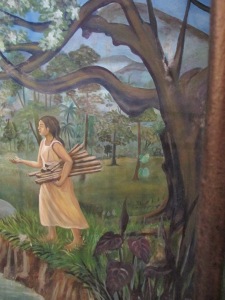 This mural depicts Juana Pereira finding La Negrita as she looks for firewood.